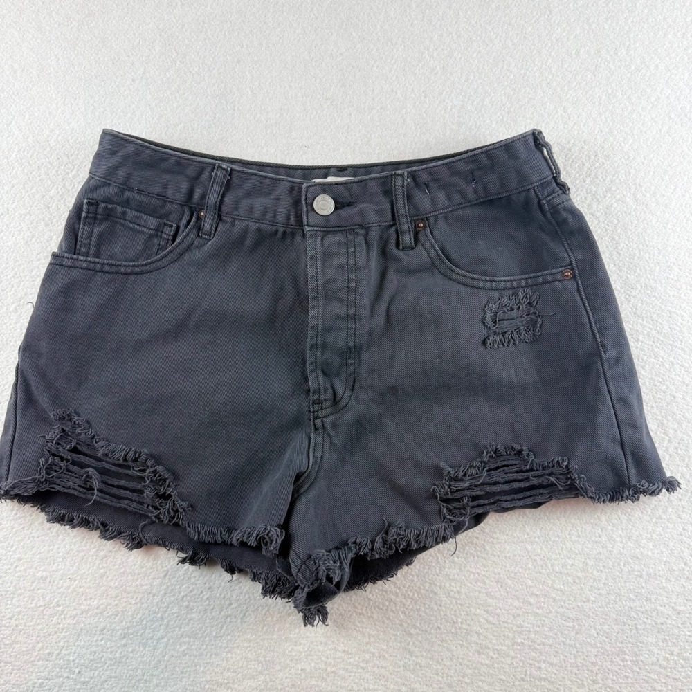 PacSun High Rise Festival Distressed Denim Shorts Washed Black Size 28